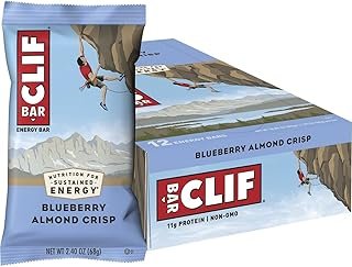 CLIF BAR - Blueberry Almond Crisp Flavour - Made with Organic Oats - Non-GMO - Plant Based - Energy Bars - 68g. (12 Pack)