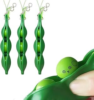 3 Pack Edamame Keychain Fidget Toys – Squeeze-a-Bean Puchi Puti Mugen Keyring Pea Keychain Soybean Toys Gift