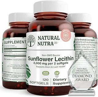 Natural Nutra Sunflower Lecithin 2000 mg, Phosphatidyl Choline, Brain Health, Reduce Clogged Ducts, Improve Liver Functio…