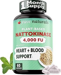 Yuve Vegan Nattokinase 2000 FU Supplement – Cardiovascular Health Support – High Blood Pressure Aid – Natural Blood Thinne…