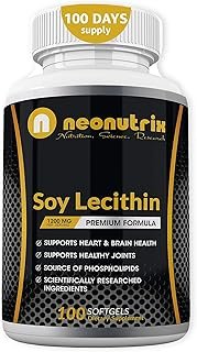 Soy Lecithin Capsules 1200mg (One a Day, 100 Softgels) Immune Support Supplement Rich in Phospholipids Supports Metabolis…