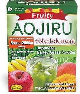 Fine Japan Green Aojiru Powder with Fruits and Nattokinase, Powder Juice & Smoothie Mix, Supports Digestion and Energy (15…