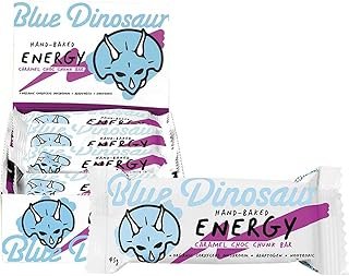 Blue Dinosaur Caramel Choc Chunk Energy Bars 12 x 45g Box - Hand-Baked - Nootropic - Adaptogen - Organic Cordyceps Mushroo...