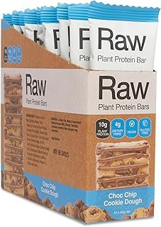 Amazonia Raw Protein Bar Choc Chip Cookie Dough – 10g Plant Protein, Vegan, Gluten-Free, Non-GMO, Clean Ingredients List, ...