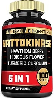 6in1 Nattokinase 2000 Fu Capsules with Hawthorn Berry, Hibiscus Flower & More – 100 Capsules – Nattokinase Supplement Supp…