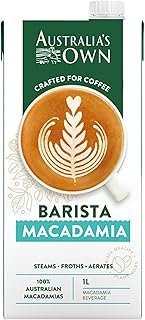 Australia’s Own Barista Dairy Free Vegan Macadamia Milk for Coffee Latte & Espresso, 1 Litre (Pack of 8)