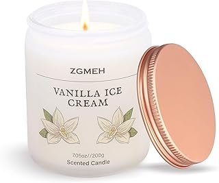 ZGMEH Jar Candles - Vanilla Ice Cream Scented Soy Candles for Home, 7OZ Large Jar Single Wick Candle,35-40 Hours Burn Tim...
