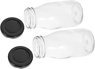 Cabilock 2pcs Glass Milk Bottles with Screw Cap Reusable Glass Liquid Containers for Milk Yogurt Soy Milk Juice Airtight L…